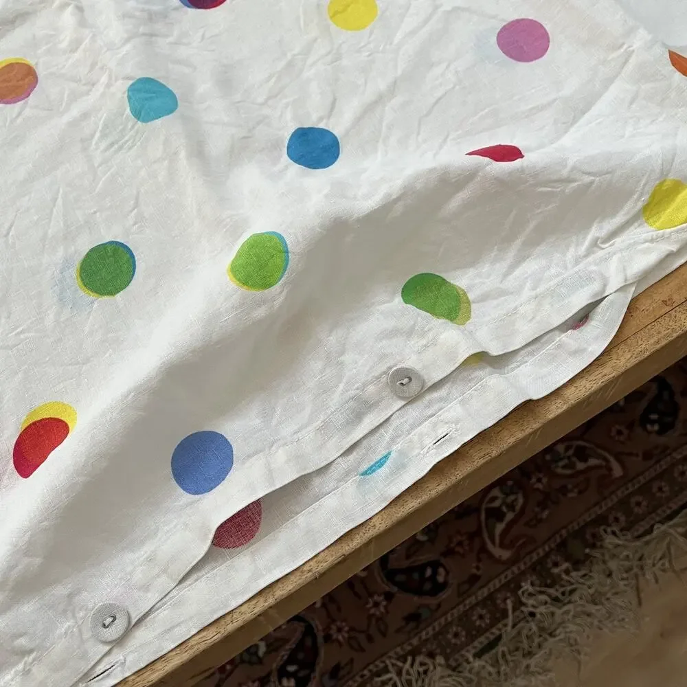 IKEA 100% Linen Rainbow Polka Dot 79x39.5 Duvet Cover and Pillowcase